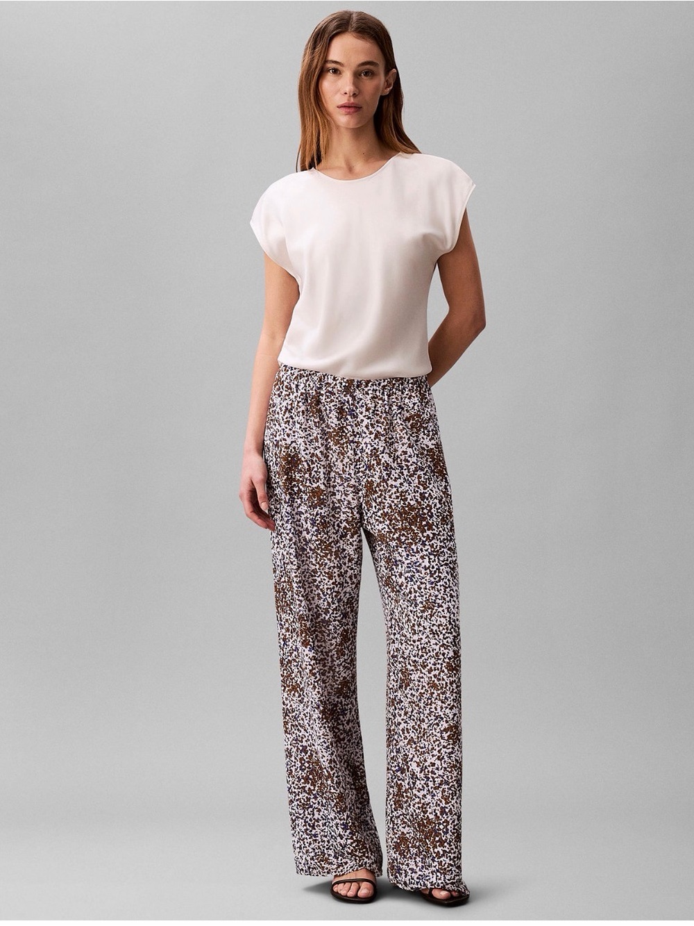 Calvin Klein Sepia Flecked Animal-Print Wide Leg Pull-On Pants